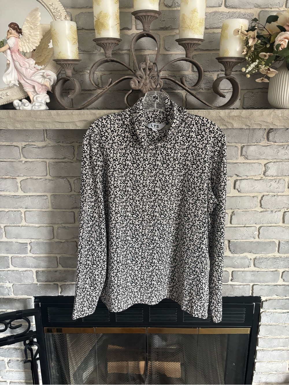 long tall sally Black and White Floral Long-Sleeve Shirt